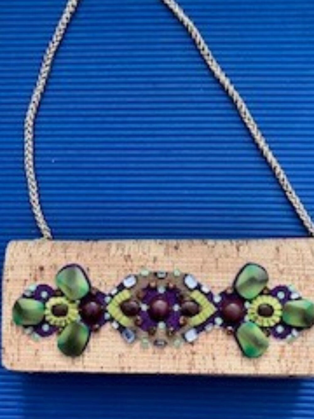 Oscar de la Renta Cork Clutch Envelope Bag Decorated with Jewels